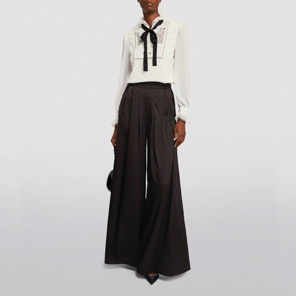 SELF-PORTRAIT WHITE SEQUIN RUFFLE FRILL COLLAR NECK BOW SHEER LONG SLEEVE TOP - Picture 15 of 16